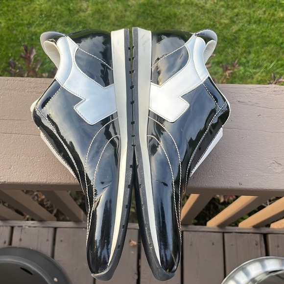 Salvatore Ferragamo Black Patent and White Leather Slip On Sneaker Shoes 10 B - Picture 14 of 16